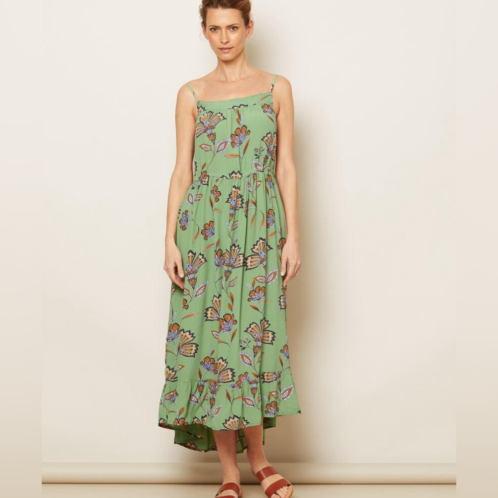 Green Floral Maxi Slip Dress with Adjustable Straps